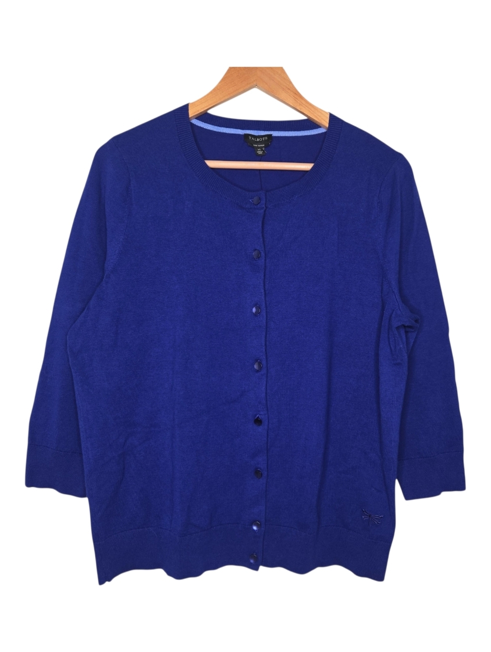 Talbots Womens Cobalt Blue Lightweight 3/4 Sleeves Pima Cotton Cardigan Size XL